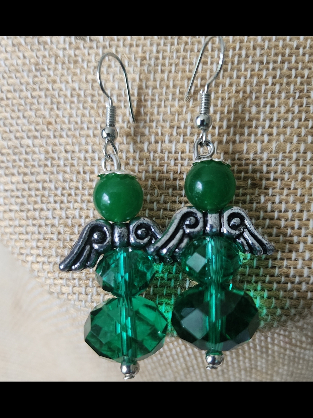 Emerald Angel Dangle Earrings - Green Crystal Drop